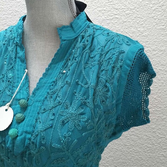 Teal Treat Tunic/Swim Cover, Handmade in India - Picture 2 of 4