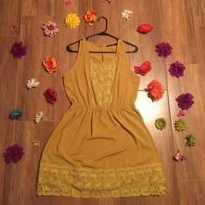 Modcloth yellow mustard lace elastic band dress