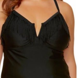 Black fringe tankini top