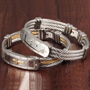 Stainless steel twist cable cross bracelet