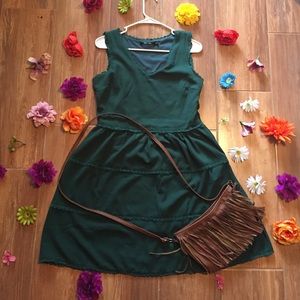 Modcloth green fit and flare dress w/ lace detail
