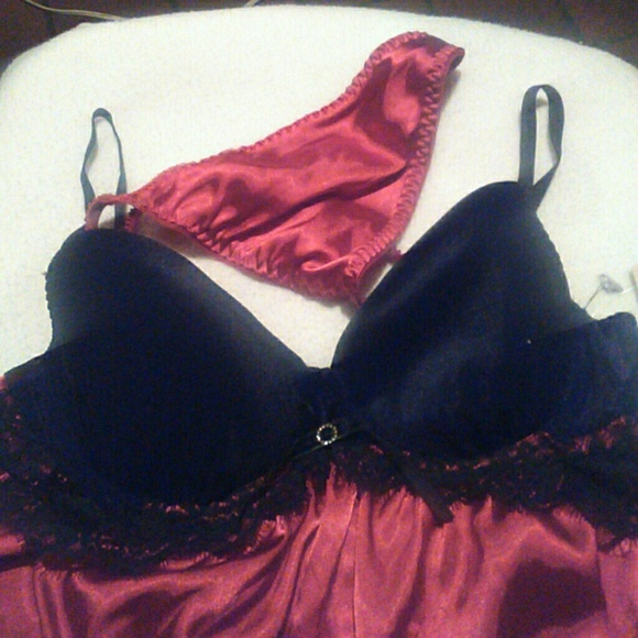 jcpenney Lingerie teddy silky red/black satin thong panty from