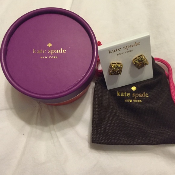 Kate Spade small square gold glitter studs.