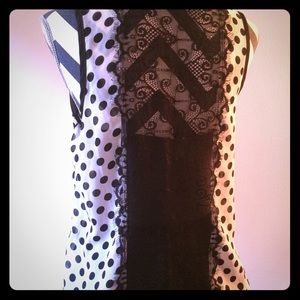 NWOT Sheer polka dot tank w/ open lace back