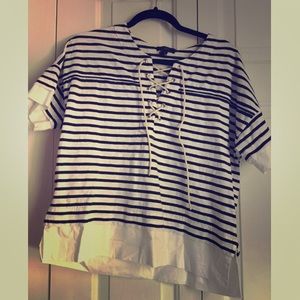 Striped lace up shirt