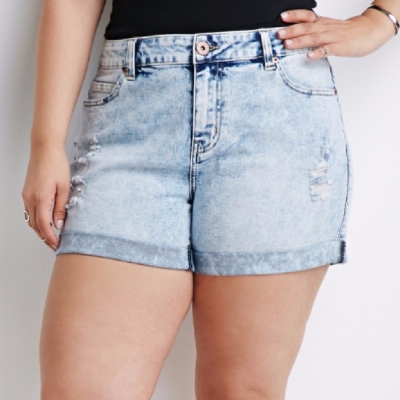 plus size acid wash shorts