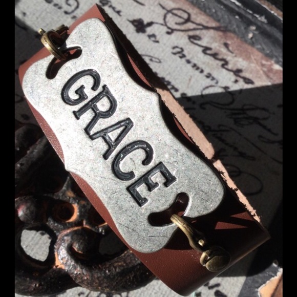 SpiritSnaks Jewelry - 🙏🏻GRACE🙏🏻Brown Leather Cuff🙏🏻Custom🙏🏻