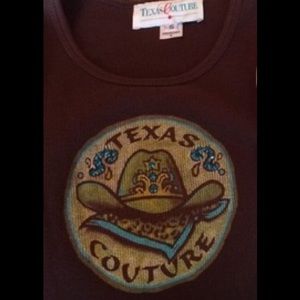 Texas couture brown tank top blue crystal cowboy