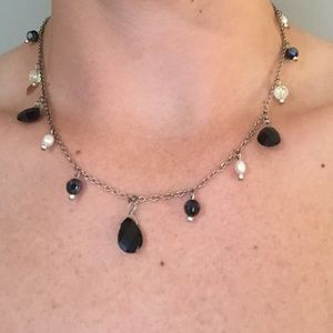beaded black, pearl and crystal necklace