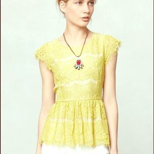Anthropologie Olive Lace Peplum Blouse Top