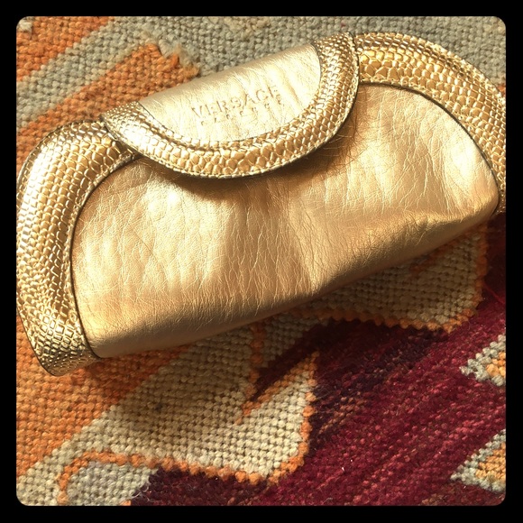 New Versace Parfum Gold Faux Leather Bag Clutch