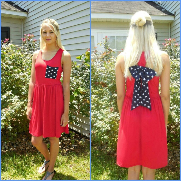 USA Pride Skater Dress With Star Print Back Bow