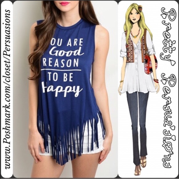Pretty Persuasions Tops - SALE🌻Graphic Print Fringe Hem Sleeveless Tank Top