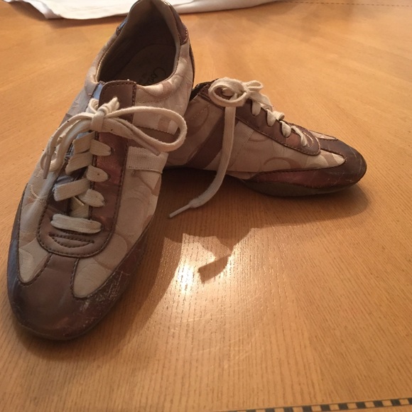 Gold and tan coach sneakers