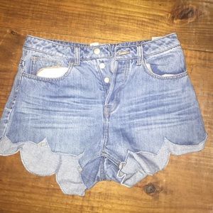 High waisted scalloped jean shorts