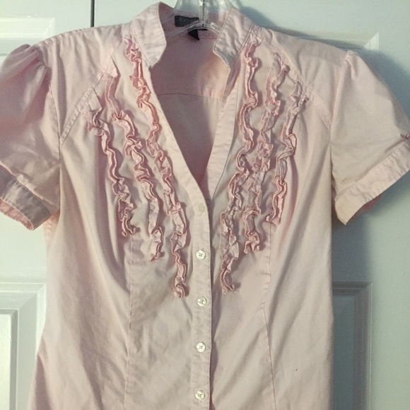 Express - Pink button down blouse w ruffle detail