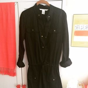 DVF Black Cotton Drop-Waist Shirt Dress