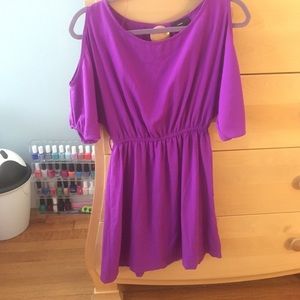 Purple open shoulder dress