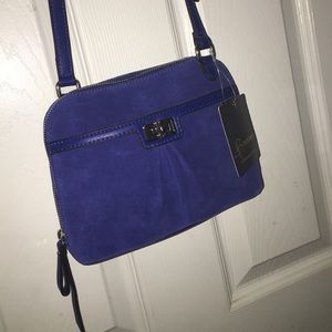 B Makowsky Blue Leather Crossbody Bag