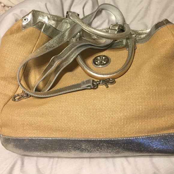 Tory Birch "Sea grass Tote" w/ silver leather.