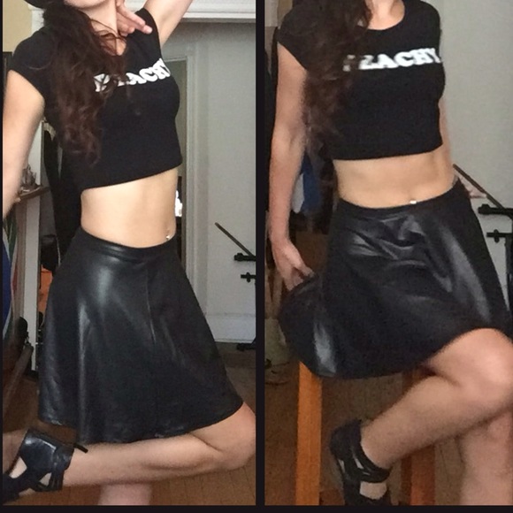 Faux Leather Skater Skirt