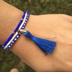 3 blue beaded bracelets