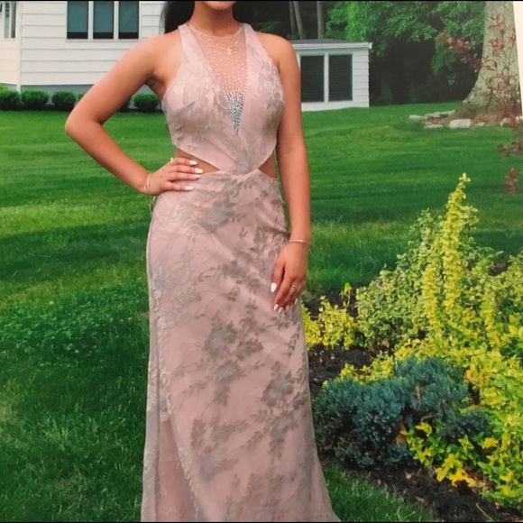 Nude lace prom dress