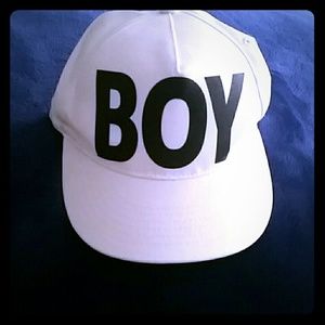 White, BOY London hat.