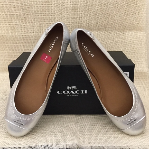 Coach Shoes - NWT Coach metallic silver flats, size 7