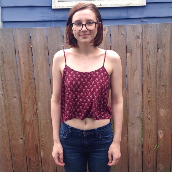 Burgundy Crop Top with small flowers