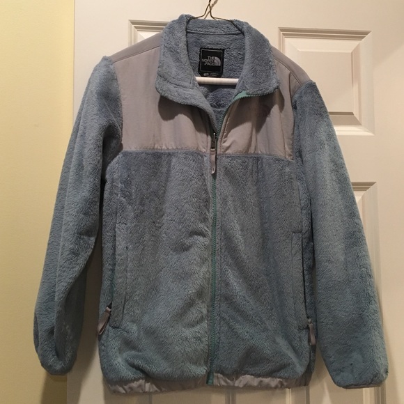 Girls Size Large light blue furry north face!