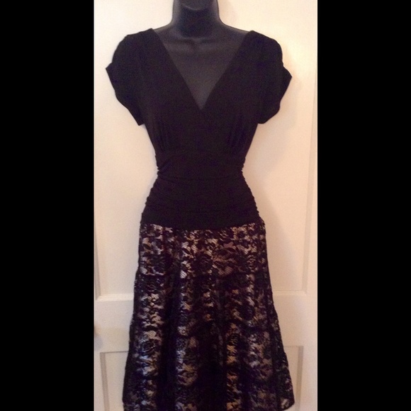 Dress Barn black and champagne lace dress