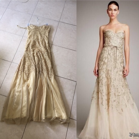 Scala Gold Sequin Beaded Strapless Gown Prom Dress - Picture 4 of 4