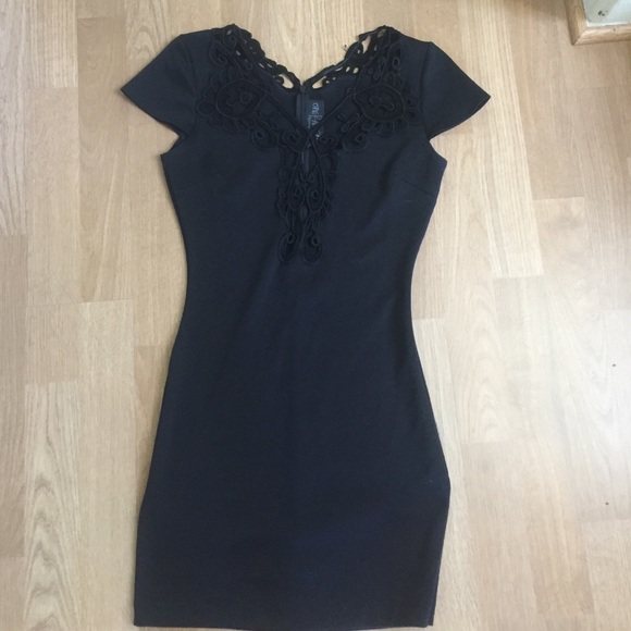 Little Black Dress with crotchet deep v neck