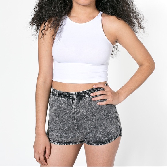 Black Acid Wash stretch twill runner short