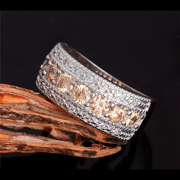 Silver plated Champagne color CZ size 9 ring