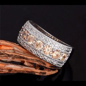 Silver plated Champagne color CZ size 9 ring