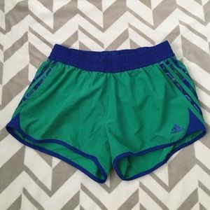 Green and blue adidas workout shorts