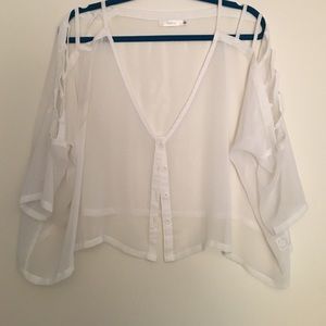 LF White sheer blouse with lattice cut arms