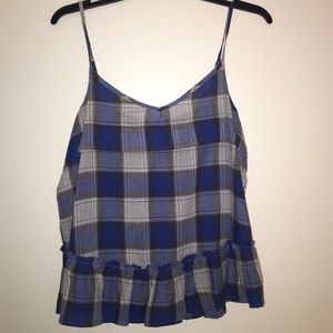 Blue plaid tank top with ruffled bottom