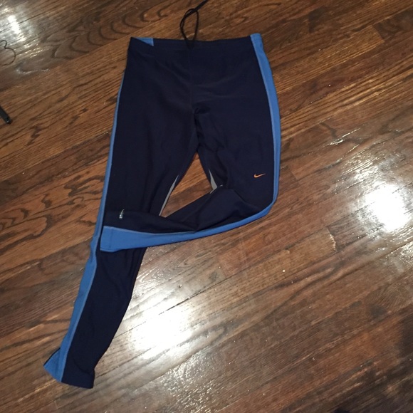 Nike navy and blue leggings with gray mesh detail