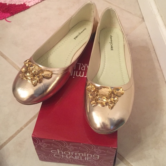 Charming Charlie Gold Flats Sz 10