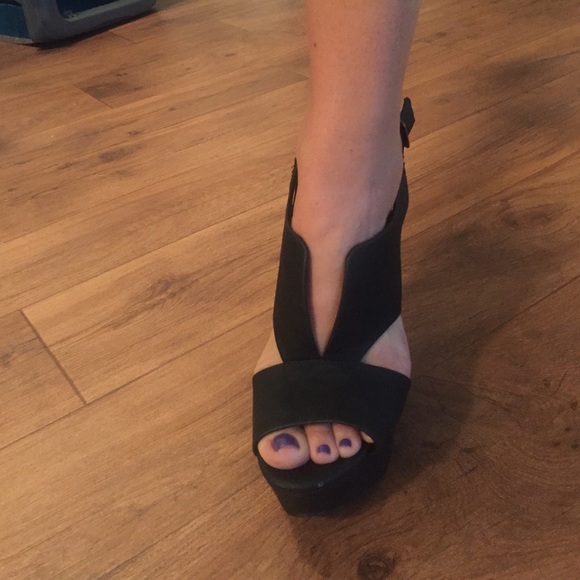 Black, leather wedges