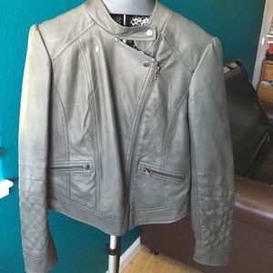Jessica Simpson gray leather jacket