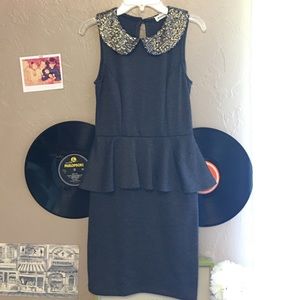 Sequined Collar Peplum Dress