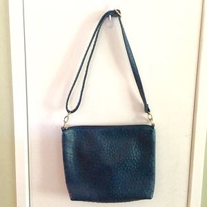 Navy Blue Faux Ostrich Crossbody Bag