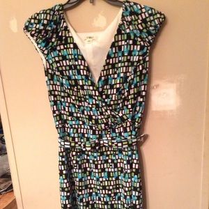Blue and green rectangle pattern dress