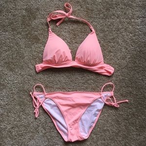 Victoria's Secret neon peach halter bikini