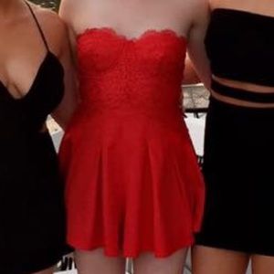 Red lace romper