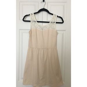 Cream Dress with Lace Neckline